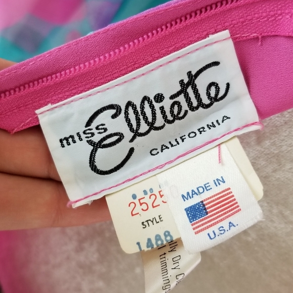 VTG 70s Miss Elliette Watercolor Chiffon Dress - Picture 13 of 14